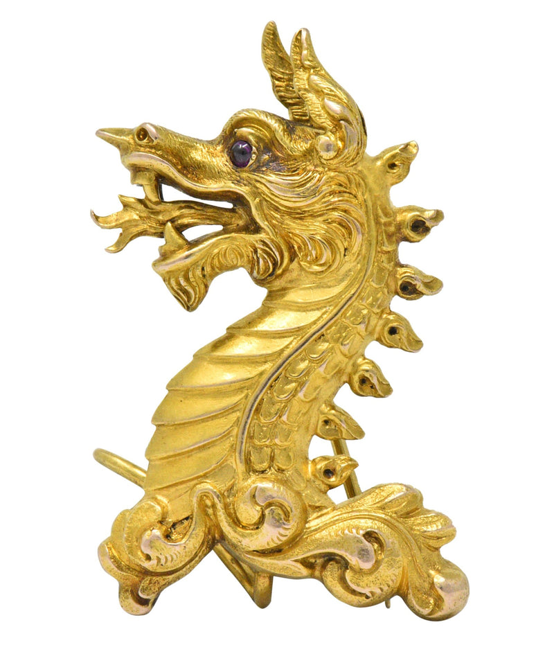 Late Victorian 14 Karat Gold Dragon Brooch Circa 1890 - Wilson's Estate Jewelry
