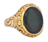Late Victorian German Bloodstone 8 Karat Gold Unisex Ring Circa 1890 - Wilson's Estate Jewelry