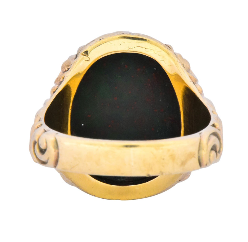 Late Victorian German Bloodstone 8 Karat Gold Unisex Ring Circa 1890 - Wilson's Estate Jewelry