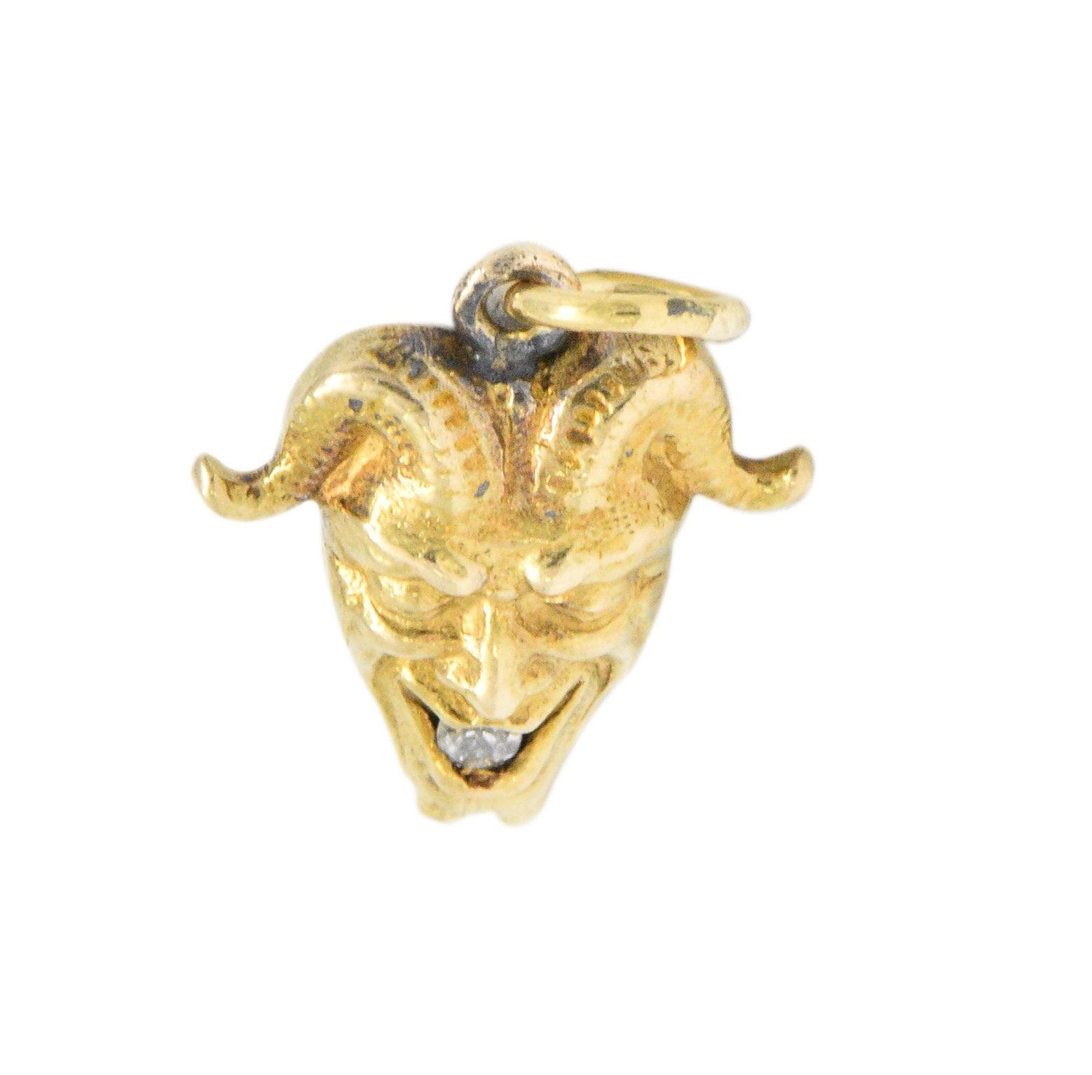 Late Victorian Old Mine Cut Diamond 14 Karat Gold Devil Charm Wilson's Estate Jewelry