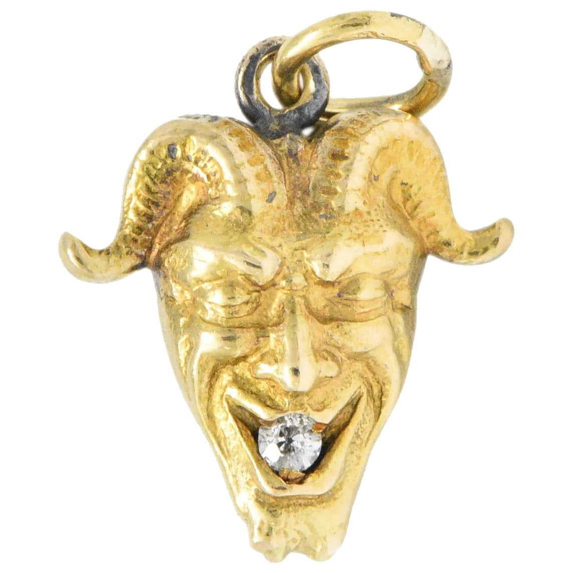 Late Victorian Old Mine Cut Diamond 14 Karat Gold Devil Charm Wilson's Estate Jewelry
