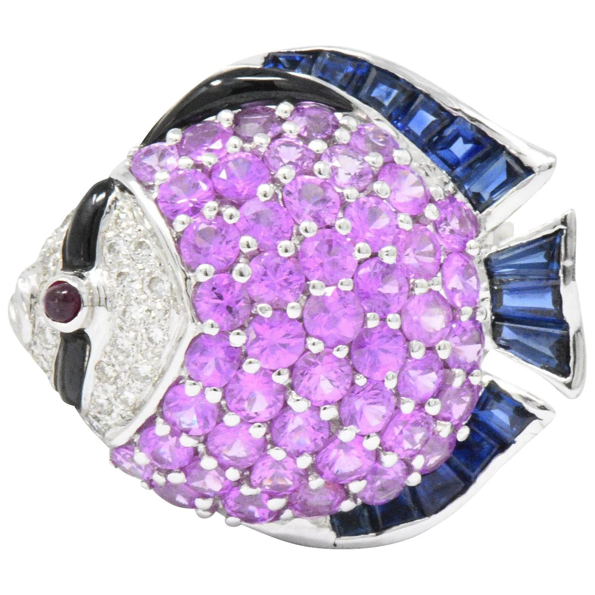 Levian CTW Diamond Multi-Gem 18 Karat White Gold Fish Pendant/Brooch