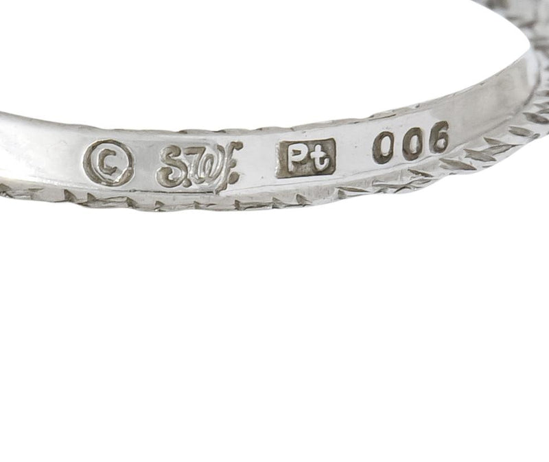 Lovely Retro 1940's Diamond Platinum Engraved Foliate Band Ring - Wilson's Estate Jewelry