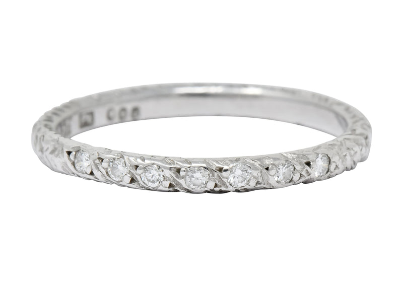 Lovely Retro 1940's Diamond Platinum Engraved Foliate Band Ring - Wilson's Estate Jewelry