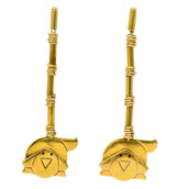 Manfredi Vintage Italian Enamel 18 Karat Gold Dog Long Drop Earrings - Wilson's Estate Jewelry