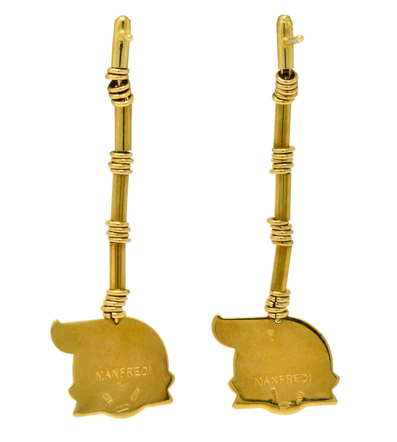 Manfredi Vintage Italian Enamel 18 Karat Gold Dog Long Drop Earrings - Wilson's Estate Jewelry
