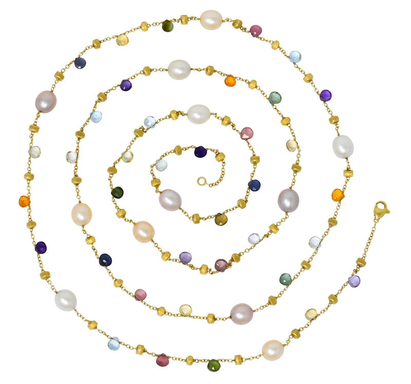 Marco Bicego Cultured Pearl Citrine Topaz Multi Gemstone 18 Karat Gold Necklace - Wilson's Estate Jewelry
