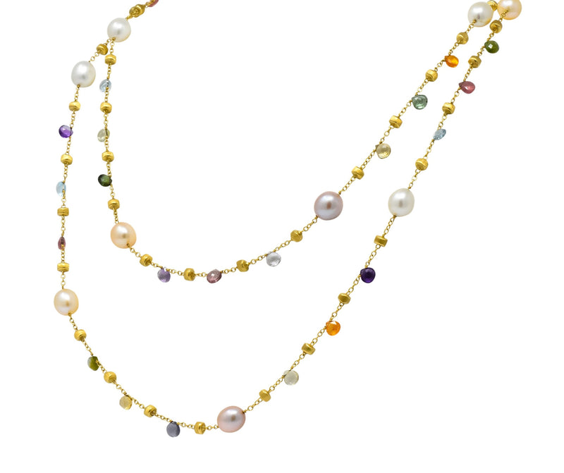 Marco Bicego Cultured Pearl Citrine Topaz Multi Gemstone 18 Karat Gold Necklace - Wilson's Estate Jewelry