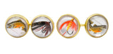 Marcus & Co. Victorian Painted Carved Rock Crystal 14 Karat Gold Men's Fishing Cufflinks - Wilson's Estate Jewelry