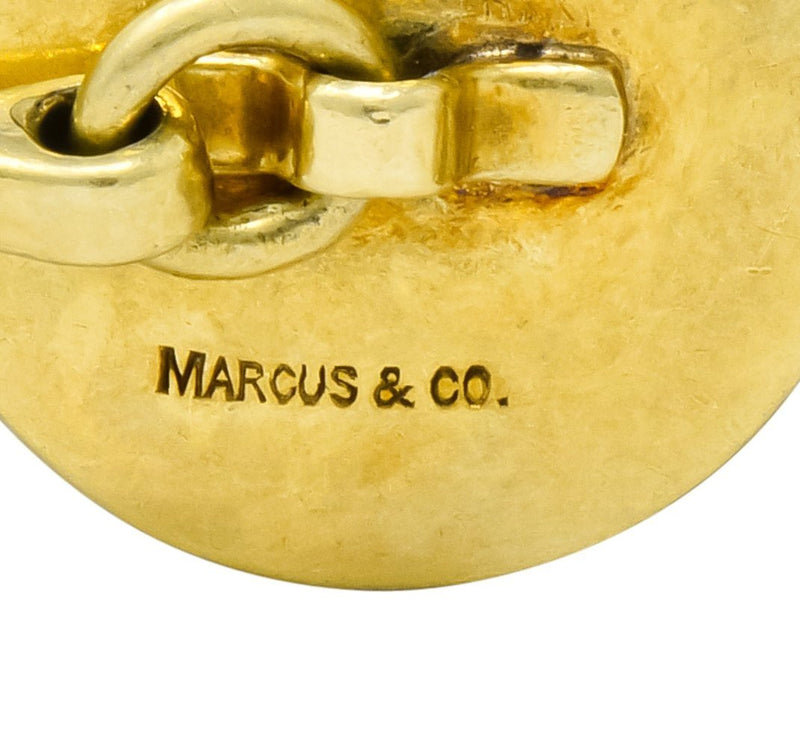 Marcus & Co. Victorian Painted Carved Rock Crystal 14 Karat Gold Men's Fishing Cufflinks - Wilson's Estate Jewelry