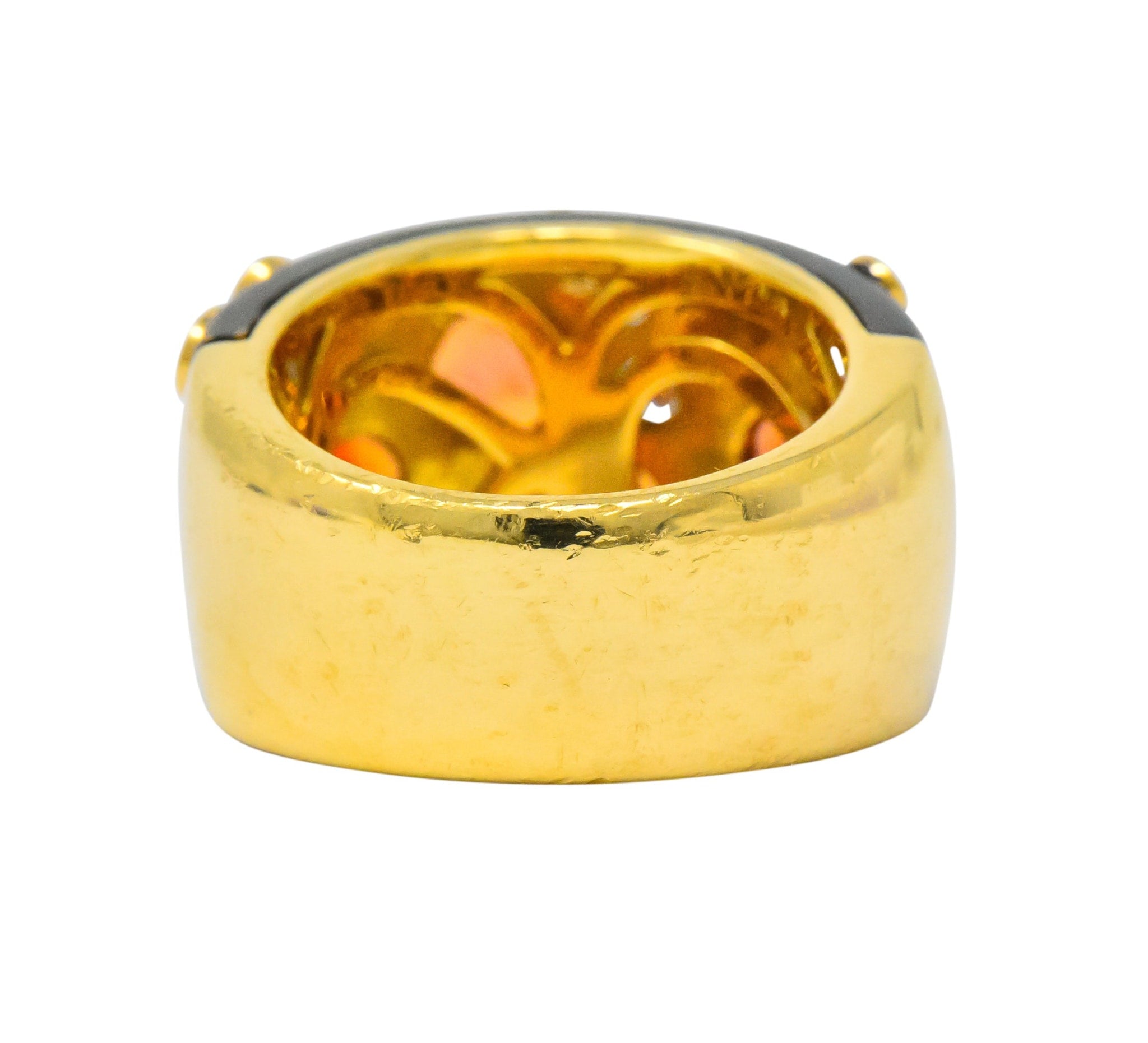 Marina B 'Bulgari' 2.80 CTW Orange Sapphire Diamond Onyx 18 Karat Gold Fujiyama Ring Wilson's Estate Jewelry