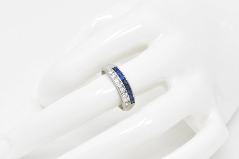 McTeigue & Co. Platinum Diamond & Blue Sapphire Ring Vintage Wedding Band Wilson's Estate Jewelry
