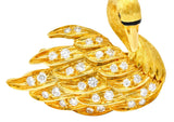 McTeigue Diamond Sapphire Enamel 18 Karat Yellow Gold Swan Brooch - Wilson's Estate Jewelry