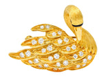 McTeigue Diamond Sapphire Enamel 18 Karat Yellow Gold Swan Brooch - Wilson's Estate Jewelry