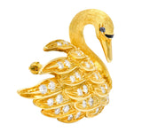 McTeigue Diamond Sapphire Enamel 18 Karat Yellow Gold Swan Brooch - Wilson's Estate Jewelry