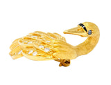 McTeigue Diamond Sapphire Enamel 18 Karat Yellow Gold Swan Brooch - Wilson's Estate Jewelry