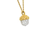 McTeigue Retro 1.20 CTW Diamond Platinum 18 Karat Gold Acorn Pendant Necklace Wilson's Estate Jewelry