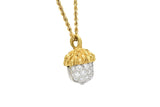 McTeigue Retro 1.20 CTW Diamond Platinum 18 Karat Gold Acorn Pendant Necklace Wilson's Estate Jewelry