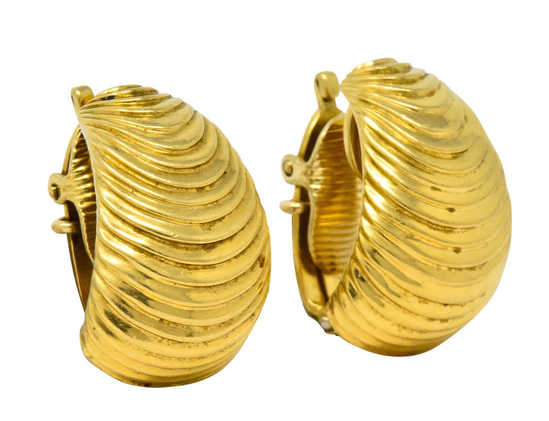 McTiegue Retro 1960's 18 Karat Gold Ribbed Ear-Clip Earrings - Wilson's Estate Jewelry