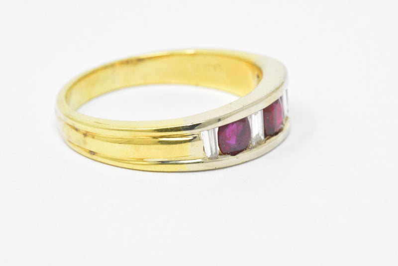 Men's SADEIS Ruby Diamond  18K White & Yellow Gold Ring Size 11.5 Wilson's Estate Jewelry