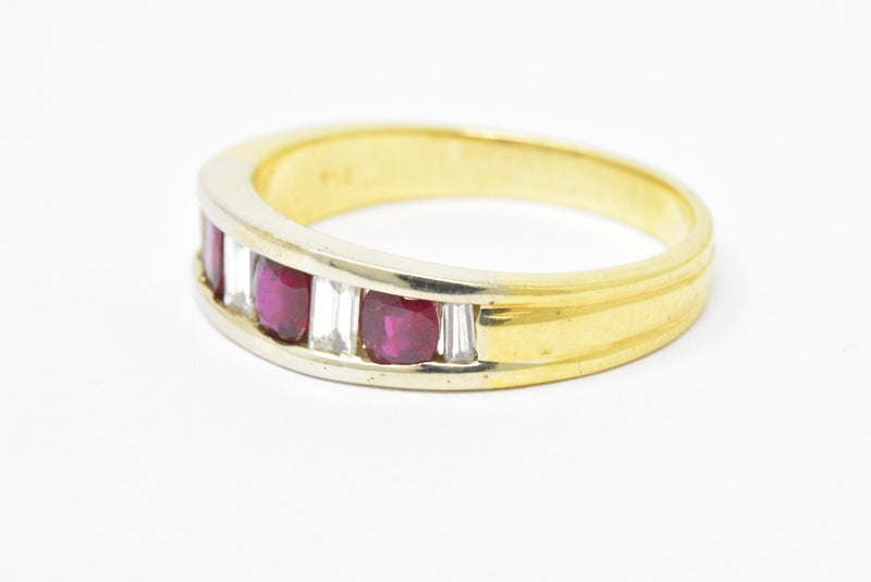 Men's SADEIS Ruby Diamond  18K White & Yellow Gold Ring Size 11.5 Wilson's Estate Jewelry