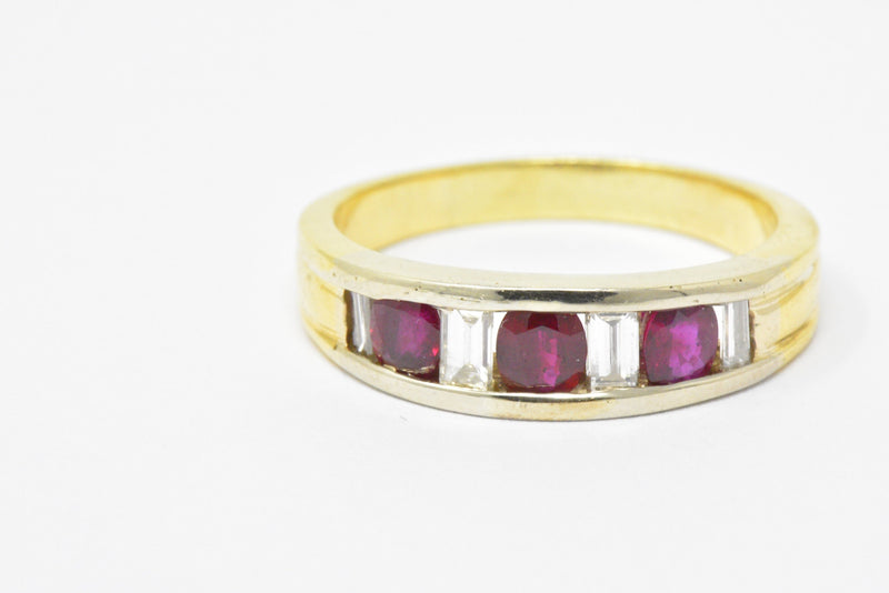 Men's SADEIS Ruby Diamond  18K White & Yellow Gold Ring Size 11.5 Wilson's Estate Jewelry