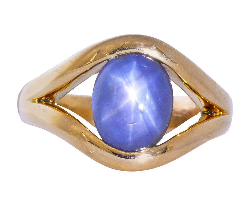 Men's Vintage 6.00 CTW Star Sapphire 18 Karat Gold Ring Wilson's Estate Jewelry