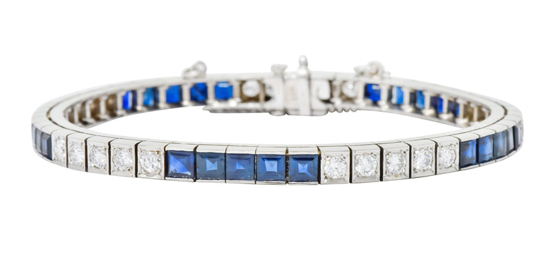 Mid-Century 7.00 CTW Diamond Sapphire 14 Karat White Gold Line Bracelet Circa 1950s - Wilson's Estate Jewelry
