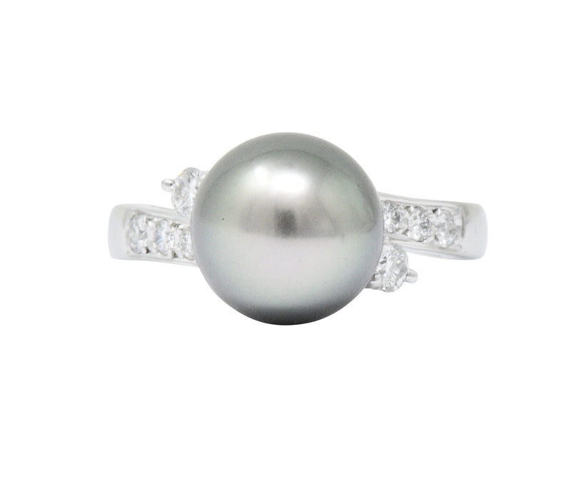 Mikimoto Grey South Sea Pearl 0.40 CTW Diamond Platinum Ring Wilson's Estate Jewelry