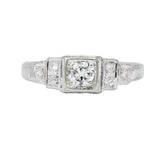 MK Edwardian Diamond 18 Karat White Gold Antique Engagement Ring - Wilson's Estate Jewelry