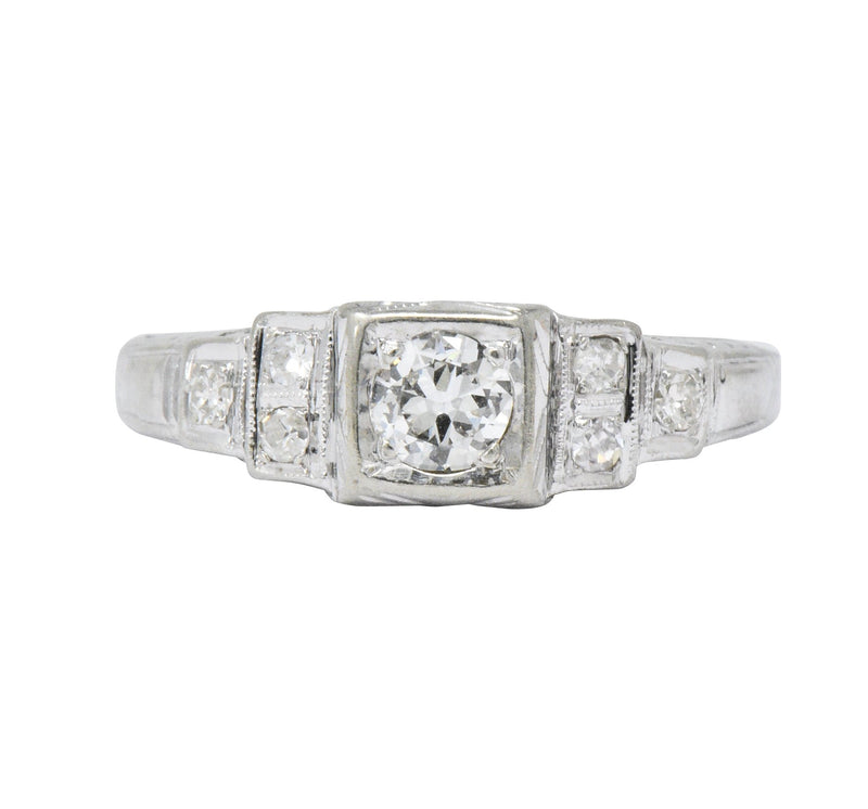 MK Edwardian Diamond 18 Karat White Gold Antique Engagement Ring - Wilson's Estate Jewelry