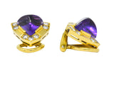 Modern 0.55 CTW Amethyst Diamond 18 Karat Gold Ear-Clips Earrings Wilson's Estate Jewelry
