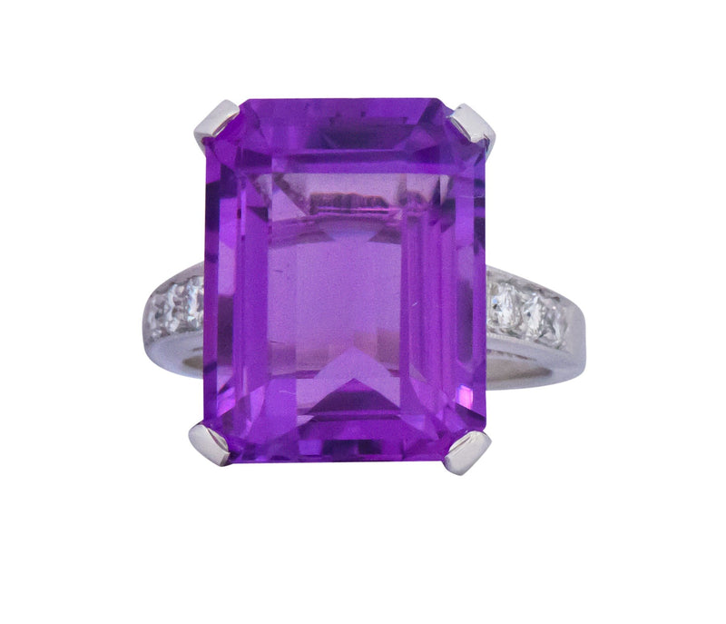 Modern Amethyst Diamond Platinum Gemstone Statement Ring Wilson's Estate Jewelry