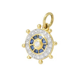 Modern 1980's 0.30 CTW Diamond Sapphire 18 Karat Gold Ship's Wheel Charm Wilson's Estate Jewelry