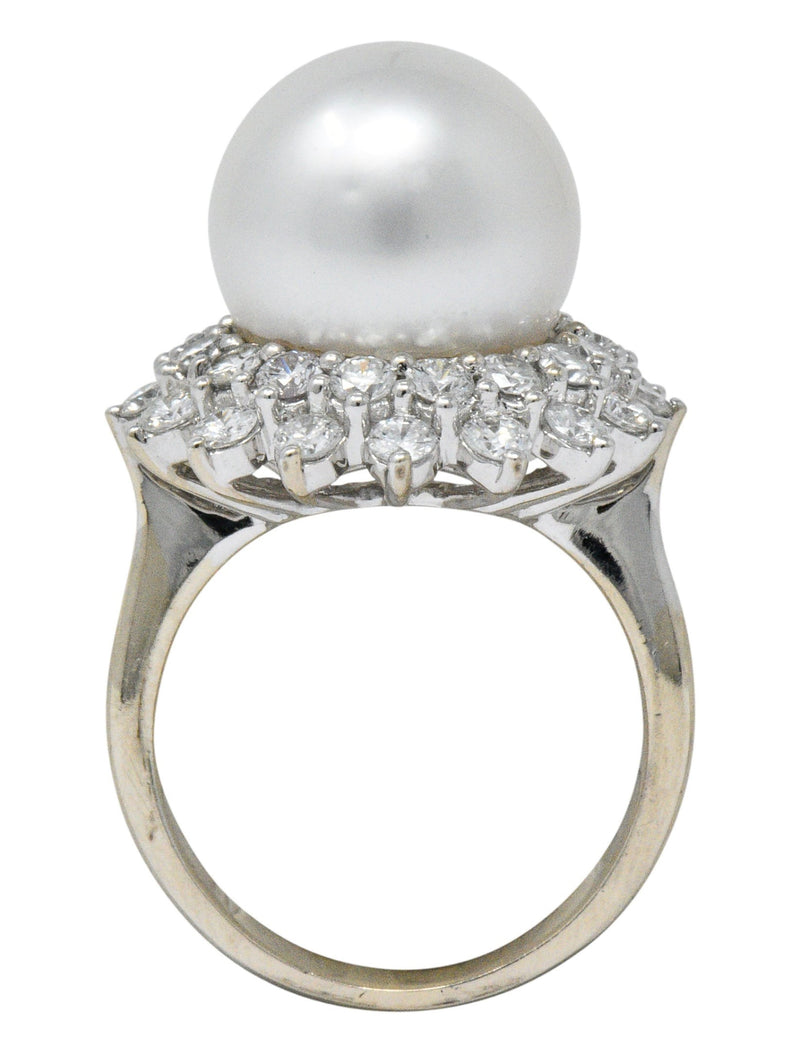 Modern 3.20 CTW Diamond Cultured South Sea Pearl 14 Karat White Gold Cluster Ring - Wilson's Estate Jewelry