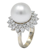 Modern 3.20 CTW Diamond Cultured South Sea Pearl 14 Karat White Gold Cluster Ring - Wilson's Estate Jewelry