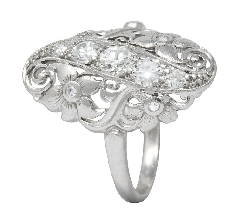 Ornate Edwardian 0.80 CTW Diamond Platinum Floral Dinner Ring Circa 1915 - Wilson's Estate Jewelry