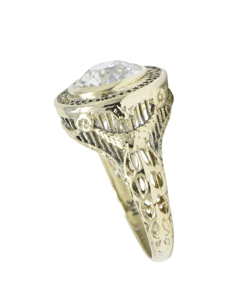 Ornate Victorian 1.61 Carats Old European Diamond 14 Karat Gold Engagement Ring GIA Wilson's Estate Jewelry