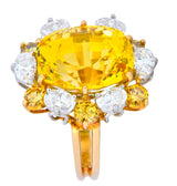 Oscar Heyman 14.86 CTW No Heat Golden Yellow Sapphire Fancy Colored Diamond Platinum 18 Karat Gold Ring GIA - Wilson's Estate Jewelry