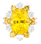 Oscar Heyman 14.86 CTW No Heat Golden Yellow Sapphire Fancy Colored Diamond Platinum 18 Karat Gold Ring GIA - Wilson's Estate Jewelry