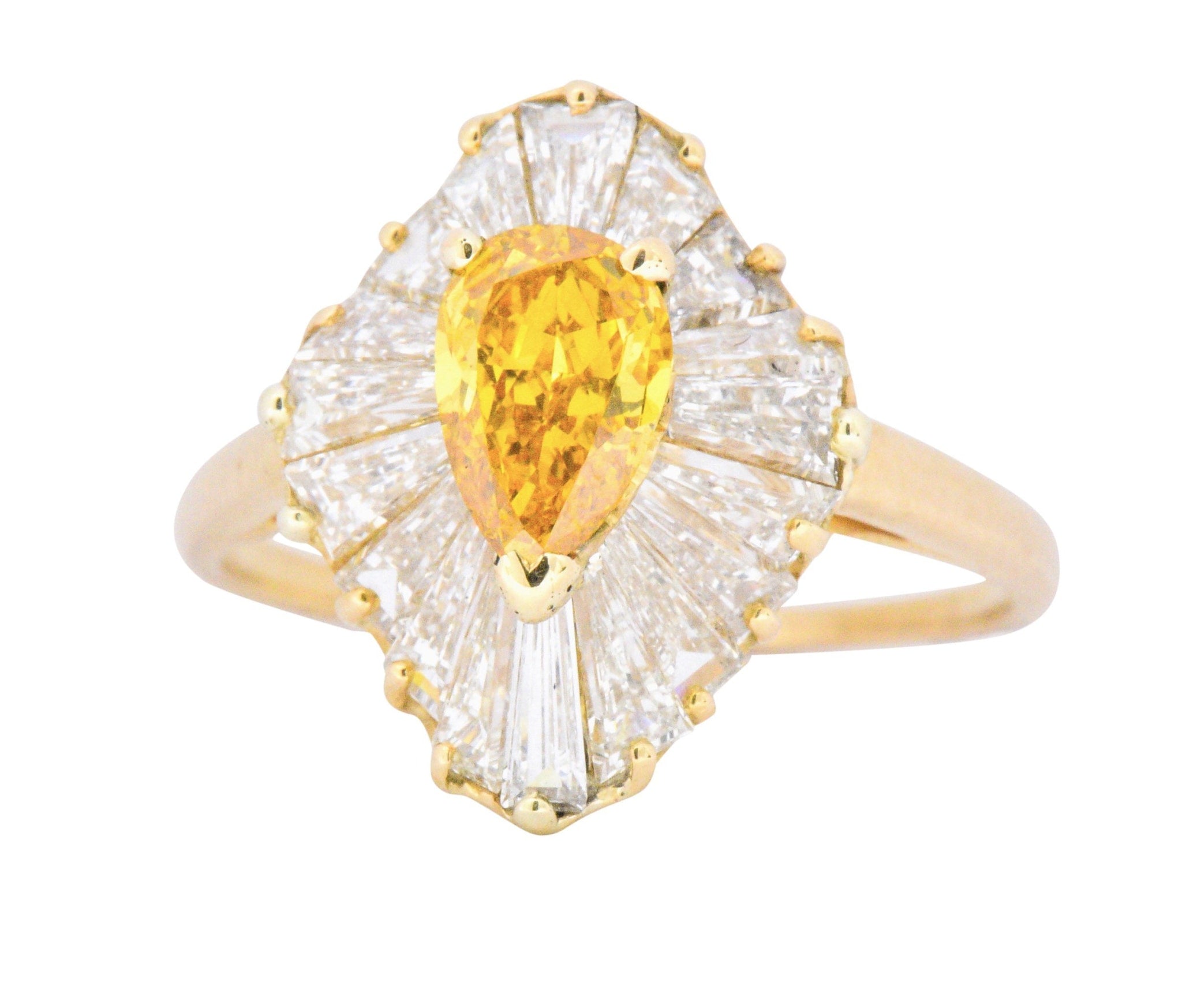 OSCAR HEYMAN 2.74 CTW Fancy Yellow Diamond 18 Karat Gold Ballerina Halo Ring GIA Wilson's Estate Jewelry