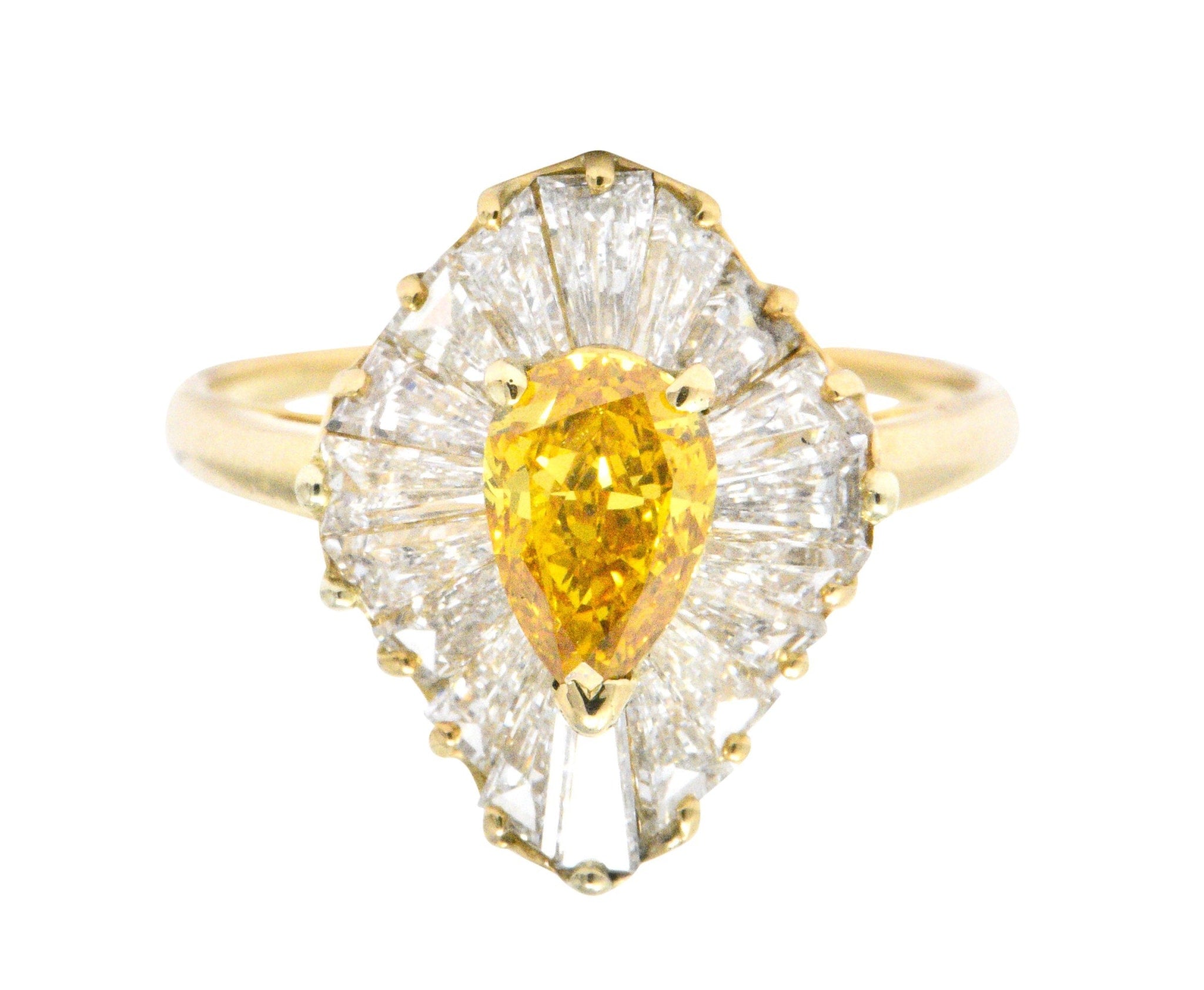 OSCAR HEYMAN 2.74 CTW Fancy Yellow Diamond 18 Karat Gold Ballerina Halo Ring GIA Wilson's Estate Jewelry