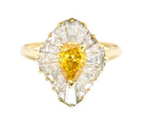 OSCAR HEYMAN 2.74 CTW Fancy Yellow Diamond 18 Karat Gold Ballerina Halo Ring GIA Wilson's Estate Jewelry