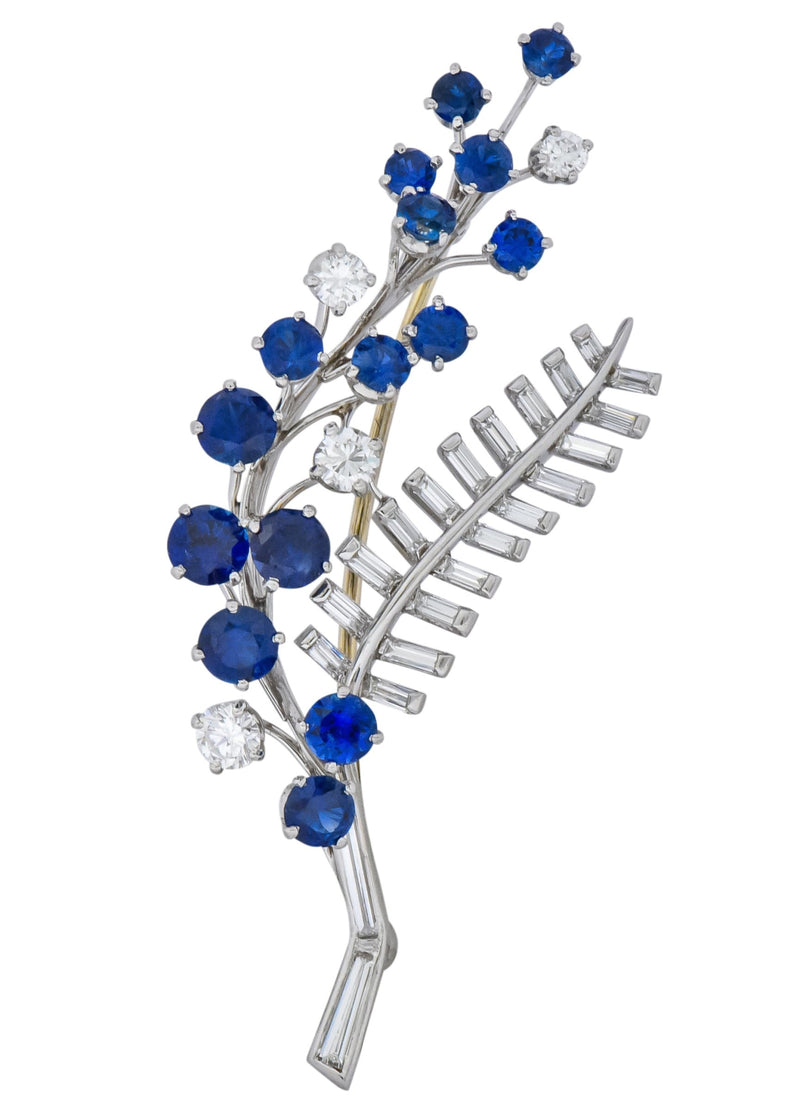 Oscar Heyman 3.40 CTW Sapphire Diamond Platinum Floral Spray Brooch - Wilson's Estate Jewelry