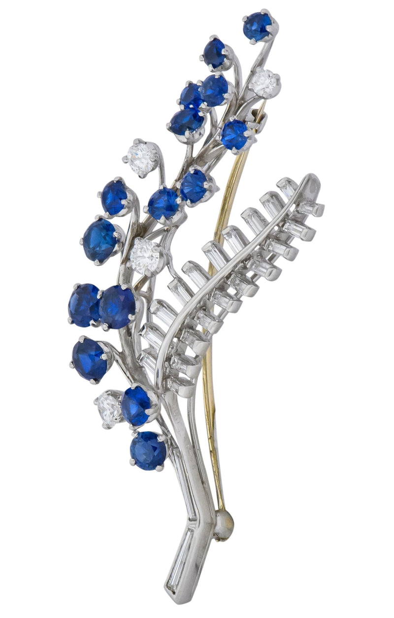 Oscar Heyman 3.40 CTW Sapphire Diamond Platinum Floral Spray Brooch - Wilson's Estate Jewelry