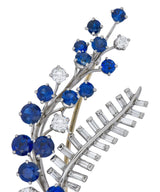 Oscar Heyman 3.40 CTW Sapphire Diamond Platinum Floral Spray Brooch - Wilson's Estate Jewelry