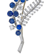Oscar Heyman 3.40 CTW Sapphire Diamond Platinum Floral Spray Brooch - Wilson's Estate Jewelry
