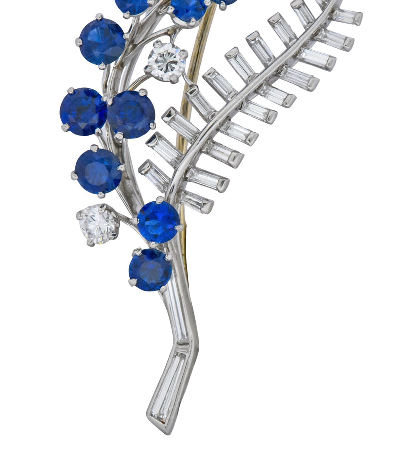 Oscar Heyman 3.40 CTW Sapphire Diamond Platinum Floral Spray Brooch - Wilson's Estate Jewelry