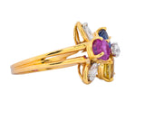 Oscar Heyman Bros. 4.05 CTW Sapphire Diamond 18 Karat Gold Floral Ring Wilson's Estate Jewelry