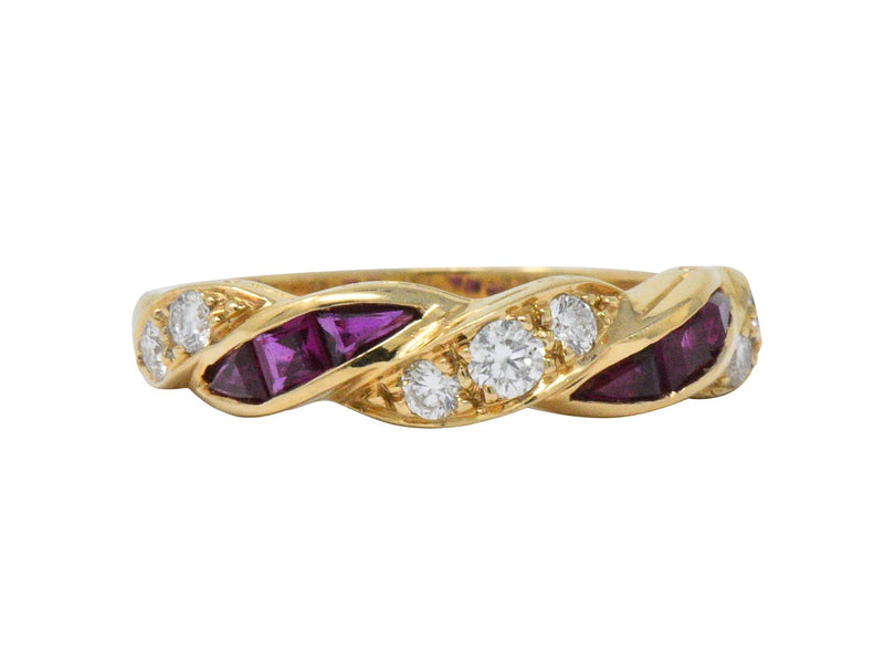 Oscar Heyman For Tiffany & Co. Retro Diamond Ruby 18 Karat Gold Band Ring Wilson's Estate Jewelry
